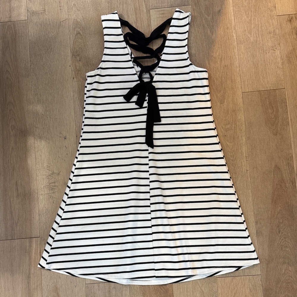 Striped Black and White Kids Dress - Picture 7 of 12